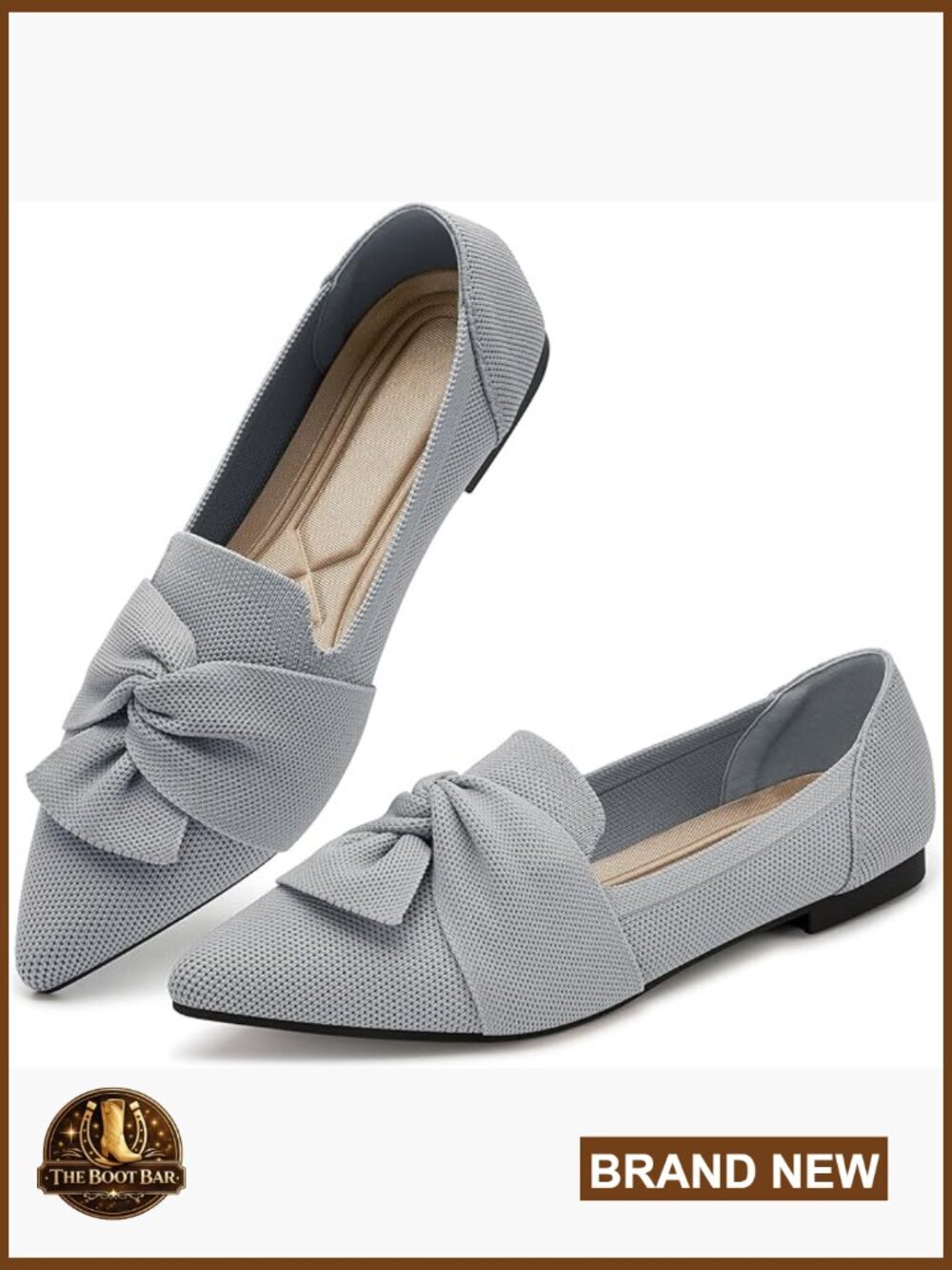 Women's Pointed Toe Knit Ballet Flats Bow Slip On Dressy Work Shoes
